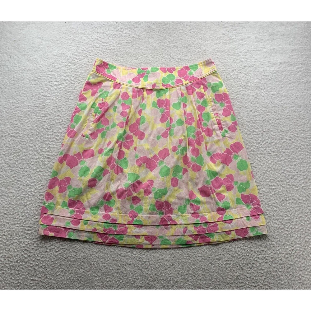 Lilly Pulitzer Skirt Size 2 29" Waist Floralβ Lined Layered Hem Pleated Preppy